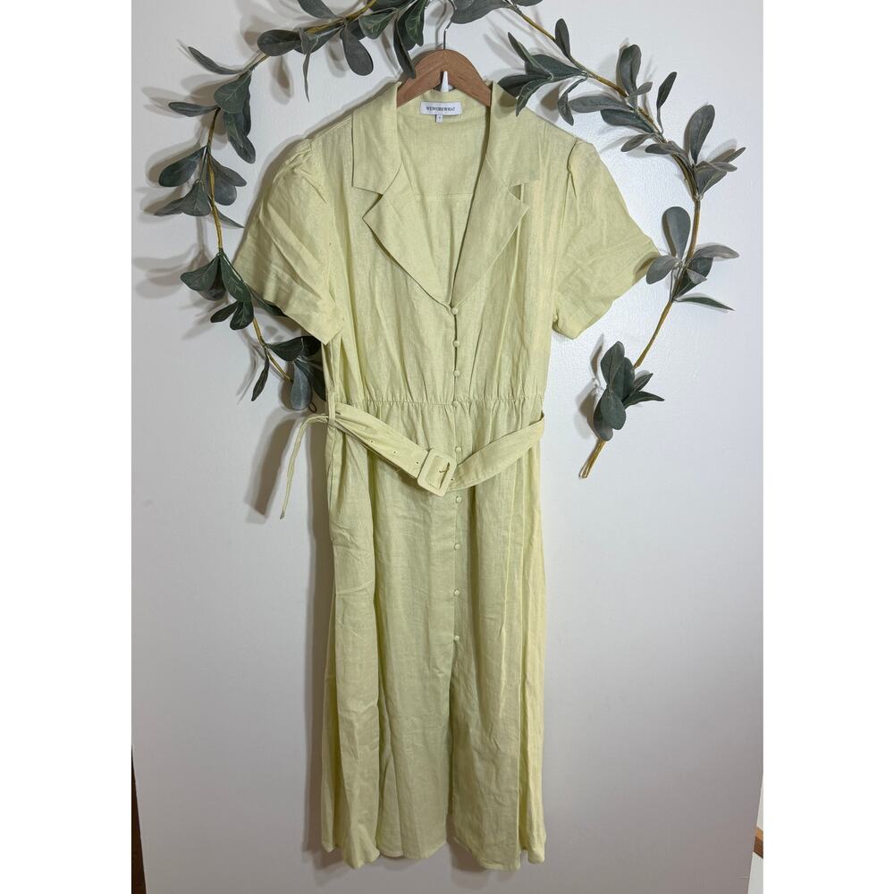 WeWoreWhat Light Yellow Linen Shirt Dress